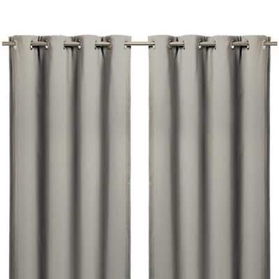 GoodHome Vestris Taupe Plain Blackout & Thermal Eyelet Curtain (W)117Cm (L)137Cm, Pair - image 1