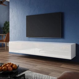 140Cm High Gloss Wall Floating Tv Stand Unit Cabinet Storage Door White - thumbnail 1