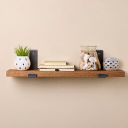 Off the Grain Wooden Wall Shelf With Inverted Brackets - 130Cm Oak Shelf With Walnut Finish - thumbnail 2
