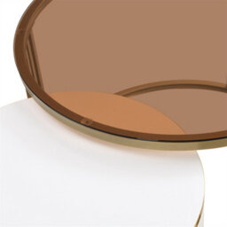 Abrihome 2-In-1 Mdf Coffee & Side Table Set, 2 Drawers, 70 & 50Cm, High-Gloss + Brown Glass Tops - thumbnail 6