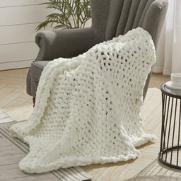 Living And Home Warm Fluffy Soft Stretchable Chunky Knit Handwoven Chenille Throw Blanket 150Cm L X 100Cm W Milk White - thumbnail 1