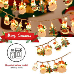 20Ft Christmas Led String Lights: 40 Battery-Operated Santa & Tree Garland With Remote For Indoor/outdoor Fireplace Decor - thumbnail 2