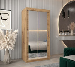 Arte Tokyo 03 Contemporary Mirrored 2 Sliding Door Wardrobe 5 Shelves 2 Rails Oak Artisan Effect (H)2000mm (W)1000mm (D)620mm - thumbnail 2