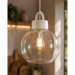 Luminosa Lighting Luminosa Hanson Dome Pendant Ceiling Light White Clear Glass Shade 1X E27 - thumbnail 3
