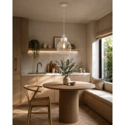 Luminosa Lighting Luminosa Hanson Dome Pendant Ceiling Light White Clear Glass Shade 1X E27 - thumbnail 2
