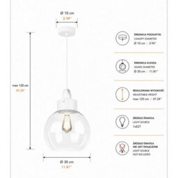 Luminosa Lighting Luminosa Hanson Dome Pendant Ceiling Light White Clear Glass Shade 1X E27 - thumbnail 4