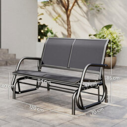 Outsunny 2-Person Patio Glider Bench Gliding Chair Loveseat W/ Armrest Grey - thumbnail 3