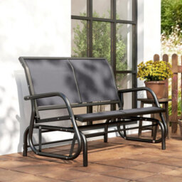 Outsunny 2-Person Patio Glider Bench Gliding Chair Loveseat W/ Armrest Grey - thumbnail 9