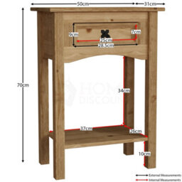 Console Table With Shelf 1 Drawer Mexican Solid Waxed Pine Furniture - thumbnail 2