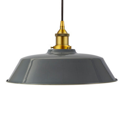 French Grey Chancery Painted Dome Pendant Light With Antique Gold Lamp Holder And Black Round Cable - Se Home - image 1