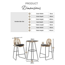 Furniturebox Belize Rattan Garden Bar Set Garden Bar Table & 2 Bar Chairs Bistro Set - Patio Outdoor Bar Set - Bistro Set Cream - thumbnail 7