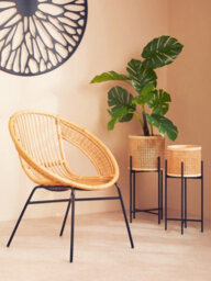 Orsina Comfortable Natural Rattan And Black Iron Arm Chair, Durable Outdoor Chair, Versatile Natural Dining Chair - thumbnail 8