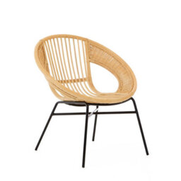 Orsina Comfortable Natural Rattan And Black Iron Arm Chair, Durable Outdoor Chair, Versatile Natural Dining Chair - thumbnail 2