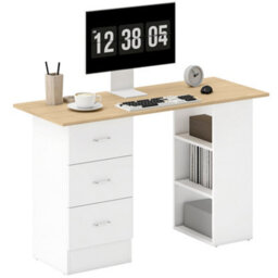 Homcom 120Cm Computer Desk, Study Table With 3 Shelf & Drawers, Natural - thumbnail 2