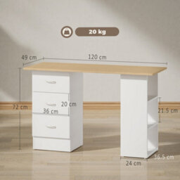 Homcom 120Cm Computer Desk, Study Table With 3 Shelf & Drawers, Natural - thumbnail 3