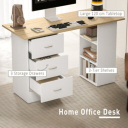 Homcom 120Cm Computer Desk, Study Table With 3 Shelf & Drawers, Natural - thumbnail 4
