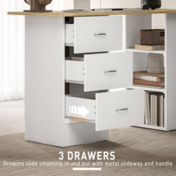 Homcom 120Cm Computer Desk, Study Table With 3 Shelf & Drawers, Natural - thumbnail 5