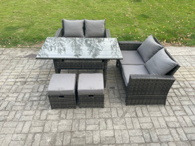 Fimous 6 Seater Pe Wicker Rattan Garden Furniture Set Love Sofa Outdoor Rectangular Dining Table 2 Small Footstools - image 1