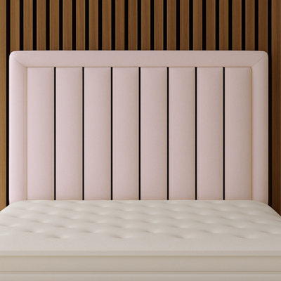"Urban Textures - Belvoir Luxury 26"" High Velvet Fabric Upholstered Piped Panelled Headboard - Pink" - image 1