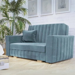 Viva Glam Ii 2 Seater Sofa Bed With Storage Modern Design Sinuous Springs Solid Wooden Legs Blue - thumbnail 2