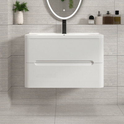 Royal Bathrooms Venice 800mm Gloss White Wall Hung Vanity Unit 2 Drawer With Ceramic Basin - image 1