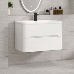 Royal Bathrooms Venice 800mm Gloss White Wall Hung Vanity Unit 2 Drawer With Ceramic Basin - thumbnail 5