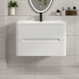 Royal Bathrooms Venice 800mm Gloss White Wall Hung Vanity Unit 2 Drawer With Ceramic Basin - thumbnail 1