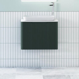 Royal Bathrooms Avenza 600mm Deep Moss Green Wall Hung Bathroom Countertop Vanity Unit 1 Drawer With Qubix Basin - thumbnail 1