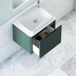 Royal Bathrooms Avenza 600mm Deep Moss Green Wall Hung Bathroom Countertop Vanity Unit 1 Drawer With Qubix Basin - thumbnail 5