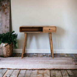 Artisan Furniture Solid Wood Curved Oak-Ish Writing Desk - thumbnail 1