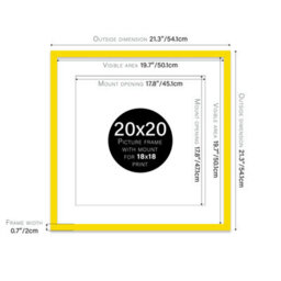 "20X20"" Yellow Picture Frame - 20X20"" Square Frame With 18X18"" Mount For 20X20""/18X18"" Pictures Moderrn Style Thin Edge, 1 Pack" - thumbnail 2