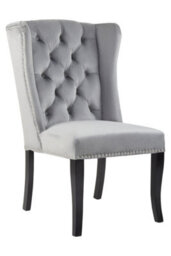 Orsina Grey Velvet Dining Chair,winged Backed Lounge Chair With Button Tufting,kitchen Chair,luxurious Padded Seat - thumbnail 7