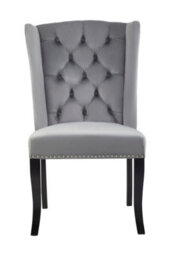Orsina Grey Velvet Dining Chair,winged Backed Lounge Chair With Button Tufting,kitchen Chair,luxurious Padded Seat - thumbnail 4