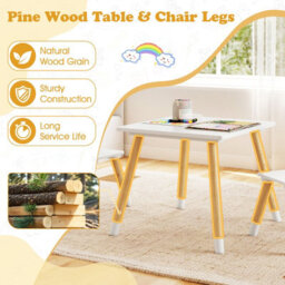 Gainoom 3 Pcs Kids Wooden Table & Chair Set Square Table With 2 Chairs Suitable For Age 3+ - thumbnail 8