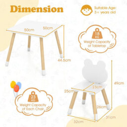 Gainoom 3 Pcs Kids Wooden Table & Chair Set Square Table With 2 Chairs Suitable For Age 3+ - thumbnail 2