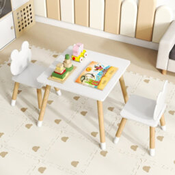 Gainoom 3 Pcs Kids Wooden Table & Chair Set Square Table With 2 Chairs Suitable For Age 3+ - thumbnail 3