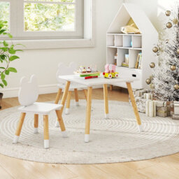 Gainoom 3 Pcs Kids Wooden Table & Chair Set Square Table With 2 Chairs Suitable For Age 3+ - thumbnail 6