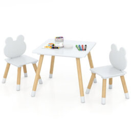 Gainoom 3 Pcs Kids Wooden Table & Chair Set Square Table With 2 Chairs Suitable For Age 3+