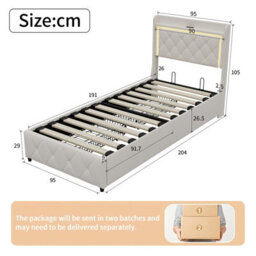 Modern Single Bed 90X200 Cm With Storage Drawers Led Headboard Upholstered Bed Frame For Small Bedrooms Stylish And Functional - thumbnail 8