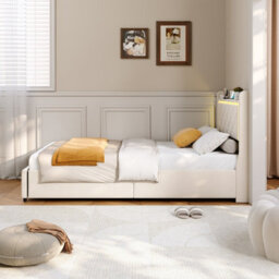 Modern Single Bed 90X200 Cm With Storage Drawers Led Headboard Upholstered Bed Frame For Small Bedrooms Stylish And Functional - thumbnail 7