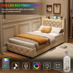 Modern Single Bed 90X200 Cm With Storage Drawers Led Headboard Upholstered Bed Frame For Small Bedrooms Stylish And Functional - thumbnail 4