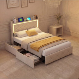Modern Single Bed 90X200 Cm With Storage Drawers Led Headboard Upholstered Bed Frame For Small Bedrooms Stylish And Functional - thumbnail 3