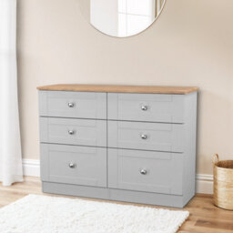Santander Ready Assembled Matt Grey & Oak 6 Drawer Wide Chest (H)792mm (W)1117mm (D)414mm - thumbnail 1
