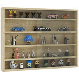 Homcom 5-Tier Wall Display Shelf Unit Cabinet W/ Shelves Glass Doors Oak - thumbnail 2
