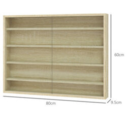 Homcom 5-Tier Wall Display Shelf Unit Cabinet W/ Shelves Glass Doors Oak - thumbnail 3
