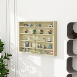 Homcom 5-Tier Wall Display Shelf Unit Cabinet W/ Shelves Glass Doors Oak - thumbnail 7