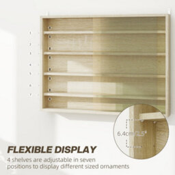 Homcom 5-Tier Wall Display Shelf Unit Cabinet W/ Shelves Glass Doors Oak - thumbnail 4
