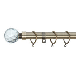 A.unique Home Gem Crystal Ball Metal Extendable Curtain Pole With Rings And Fittings (25/28mm) - Antique Brass, 70Cm-120Cm  Approx