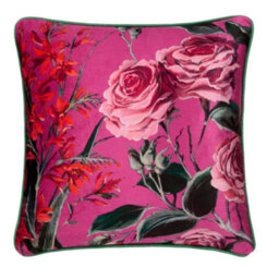 Laurence Llewelyn-Bowen Cotswald Fantasia Dawn Soft Touch Floral Print Pink Velvet Filled Cushion - thumbnail 2