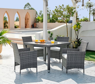Furniturebox Barbados Rattan Garden Table & Chairs, 4 Seater Garden Dining Set,  Outdoor Table & Chairs, Grey Rattan Patio Set - image 1